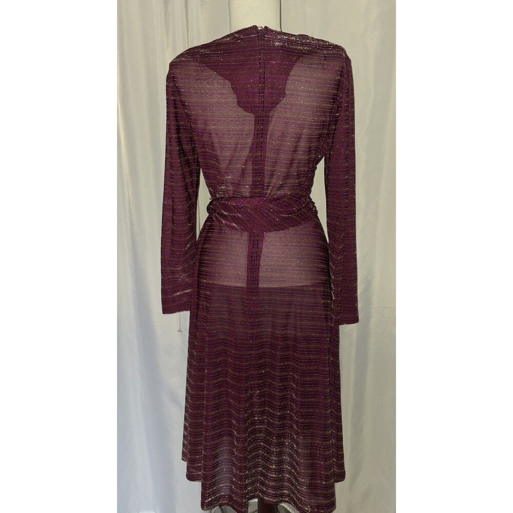 Vtg 70s Wine sash belt Polyester Draped neck metallic strips disco dress sz 9/10 - Picture 6 of 8